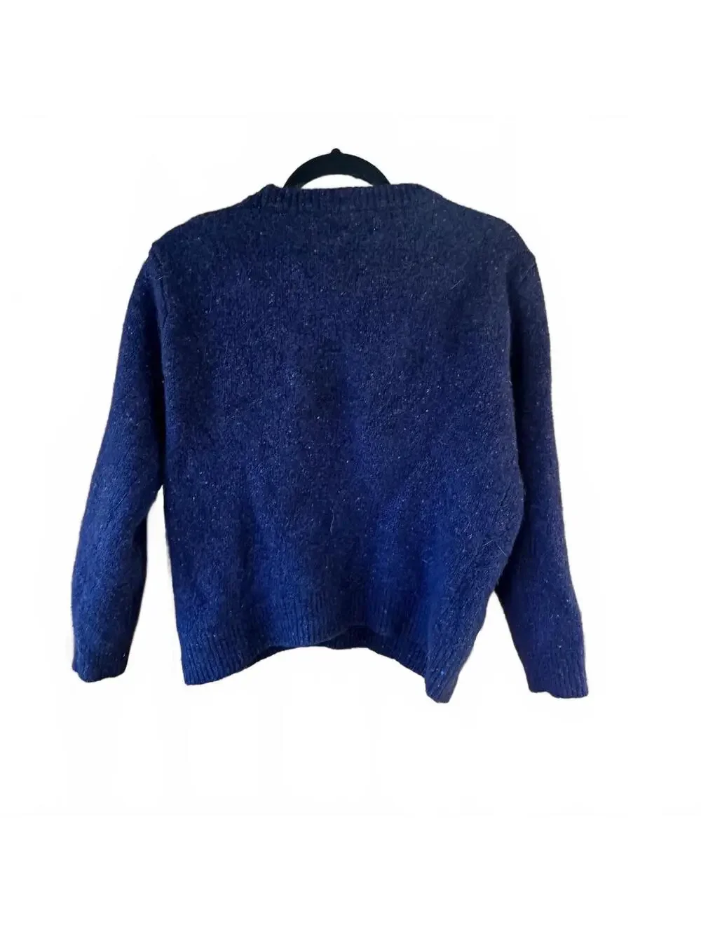 Vintage J.Crew Wool Sweater Medium Navy Blue Donegal Tweed Flecked Crewneck